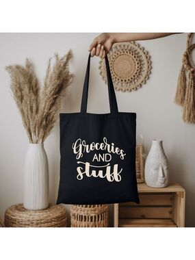 Custom Black Tote Groceries And Stuff